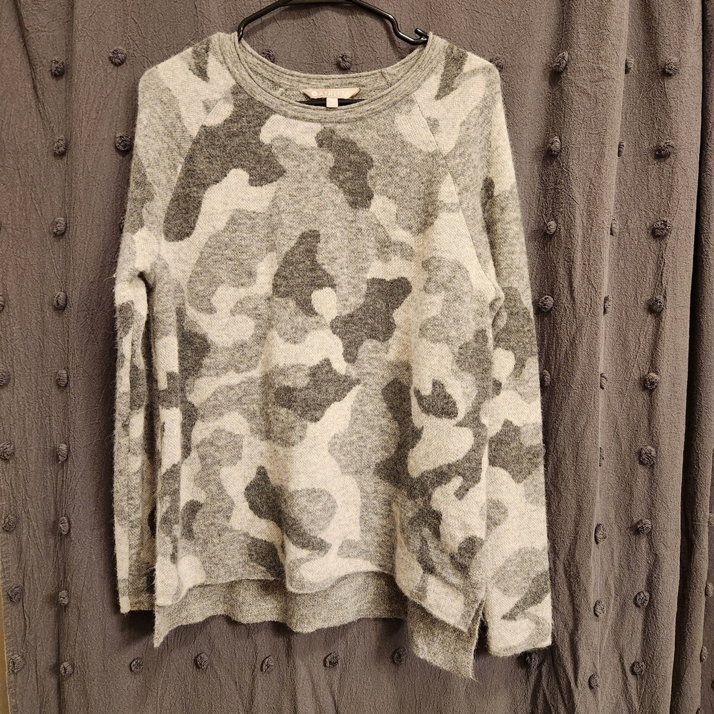 ATHLETA Camo Alpaca Wool Blend Sweater Womens M Grey High Low Hem Pullover Cozy